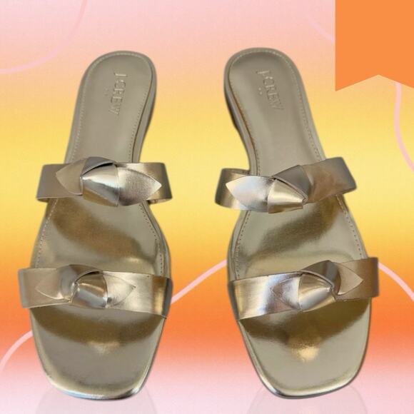 J Crew Sandals Womens 10 Double Knot Metallic Gold Beach Slides Flats EUC - Picture 2 of 8